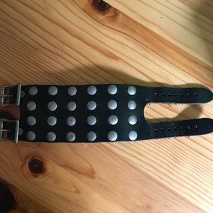 Black Leather Rock-Style Bracelet